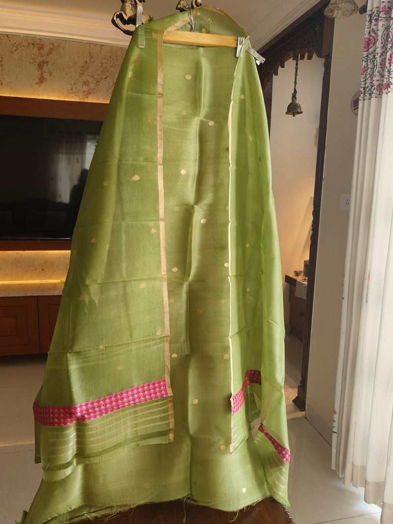 Pure Banarasi Kora Silk Khadwa Work 2 pc Unstitched Suit with meenakari Work in Green