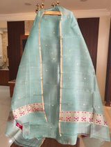 Pure Banarasi Kora Silk Khadwa Work 2 pc Unstitched Suit with meenakari Work in Turquoise