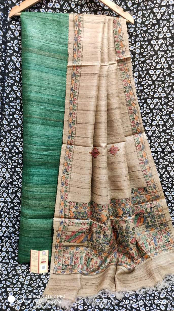 Pure Katan Giccha Silk 2 PC Unstitched Suit with Madhubani Print Dupatta