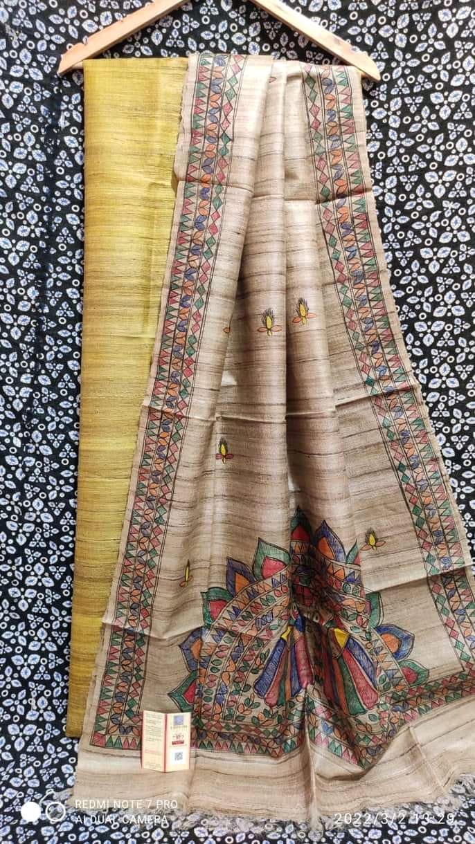 Pure Katan Giccha Silk 2 PC Unstitched Suit with Madhubani Print Dupatta