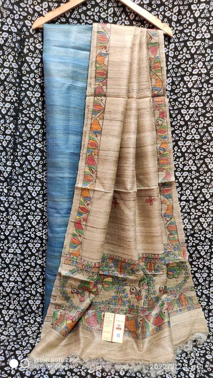 Pure Katan Giccha Silk 2 PC Unstitched Suit with Madhubani Print Dupatta