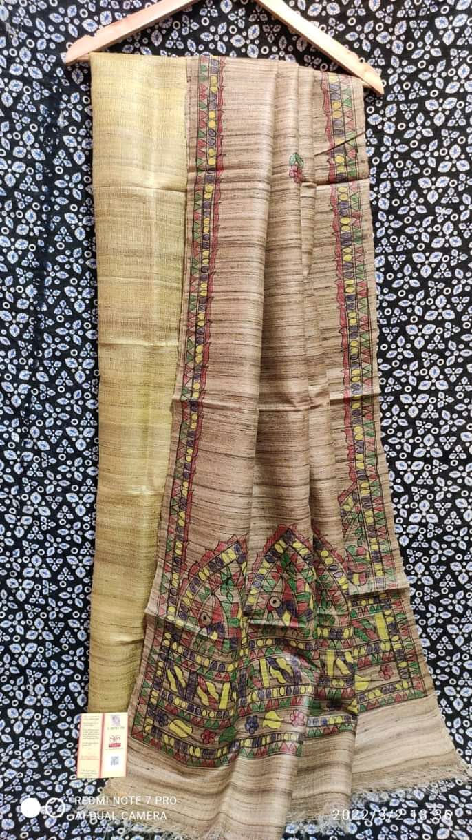 Pure Katan Giccha Silk 2 PC Unstitched Suit with Madhubani Print Dupatta