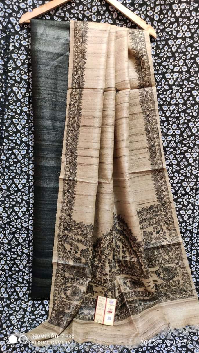 Pure Katan Giccha Silk 2 PC Unstitched Suit with Madhubani Print Dupatta