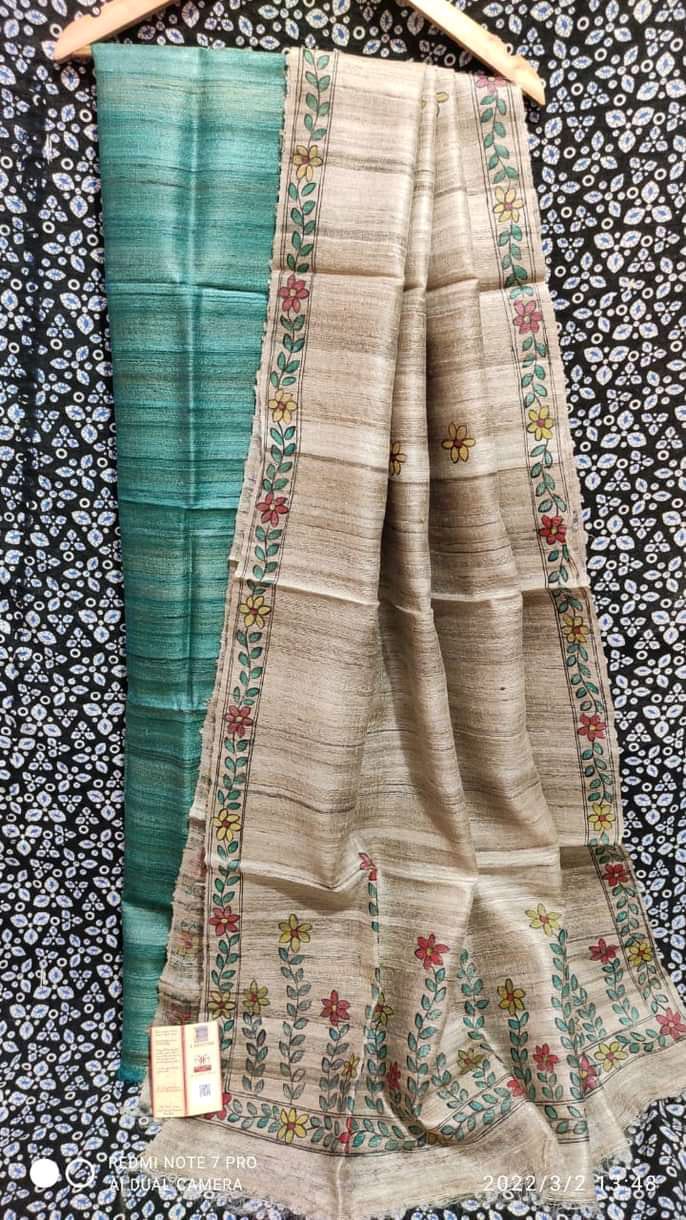 Pure Katan Giccha Silk 2 PC Unstitched Suit with Madhubani Print Dupatta