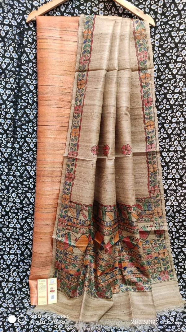 Pure Katan Giccha Silk 2 PC Unstitched Suit with Madhubani Print Dupatta