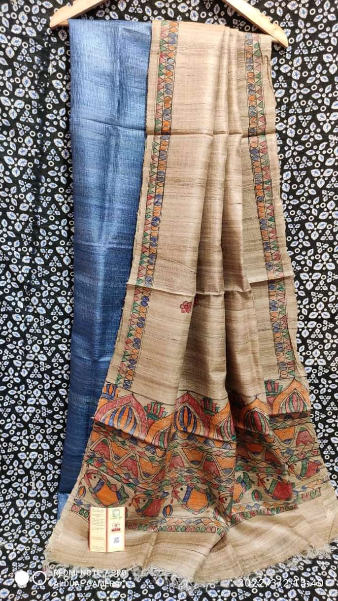 Pure Katan Giccha Silk 2 PC Unstitched Suit with Madhubani Print Dupatta