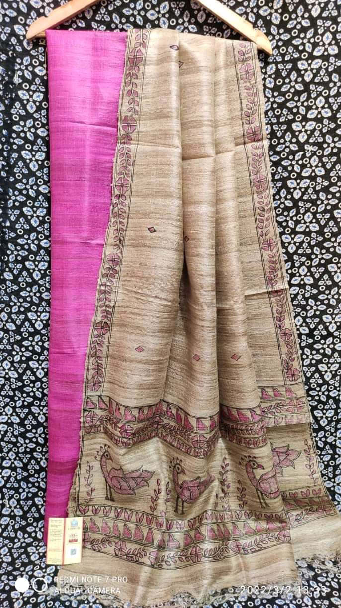 Pure Katan Giccha Silk 2 PC Unstitched Suit with Madhubani Print Dupatta