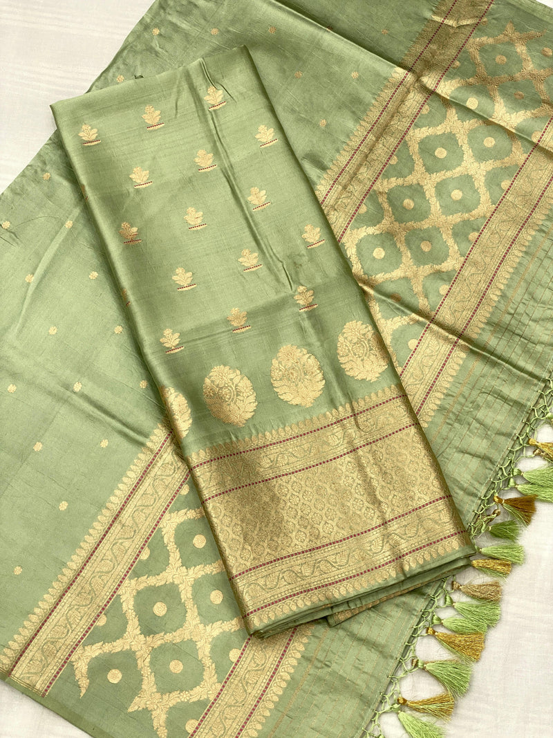 Pure Munga Silk Handloom weaved Unstitched Suit with Munga silk Dupatta