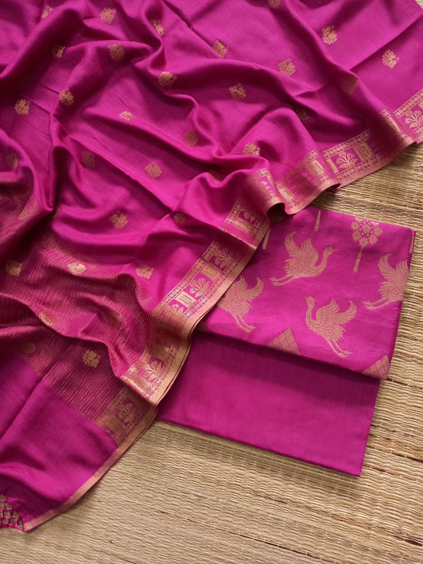 Pure Munga Silk Handloom weaved Unstitched Suit