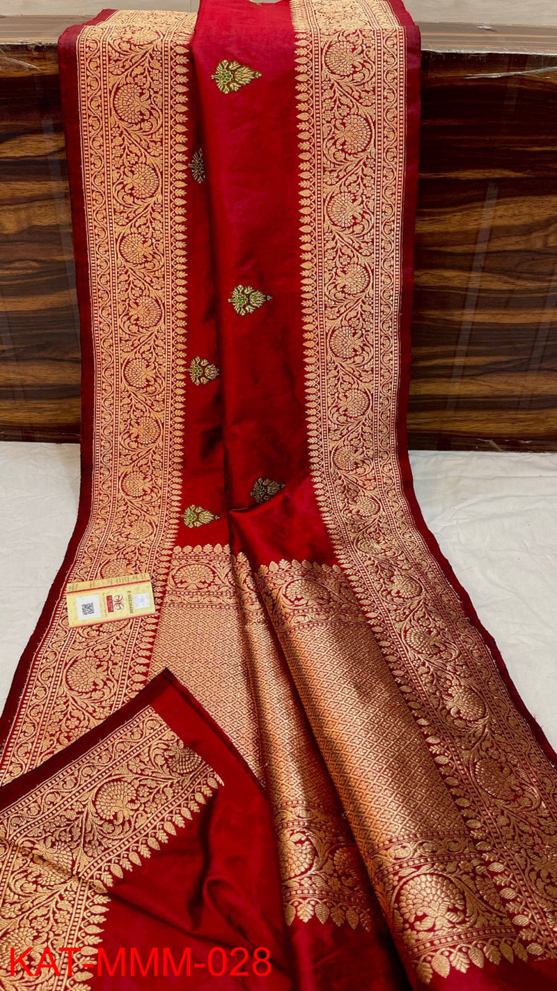 Pure Handloom Banarasi Katan Silk Saree with Meenakari Zari Work and silk mark certified