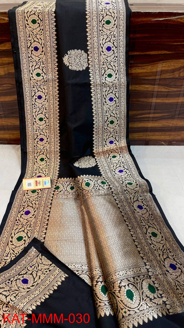 Pure Handloom Banarasi Katan Silk Saree with Meenakari Zari Work and silk mark certified