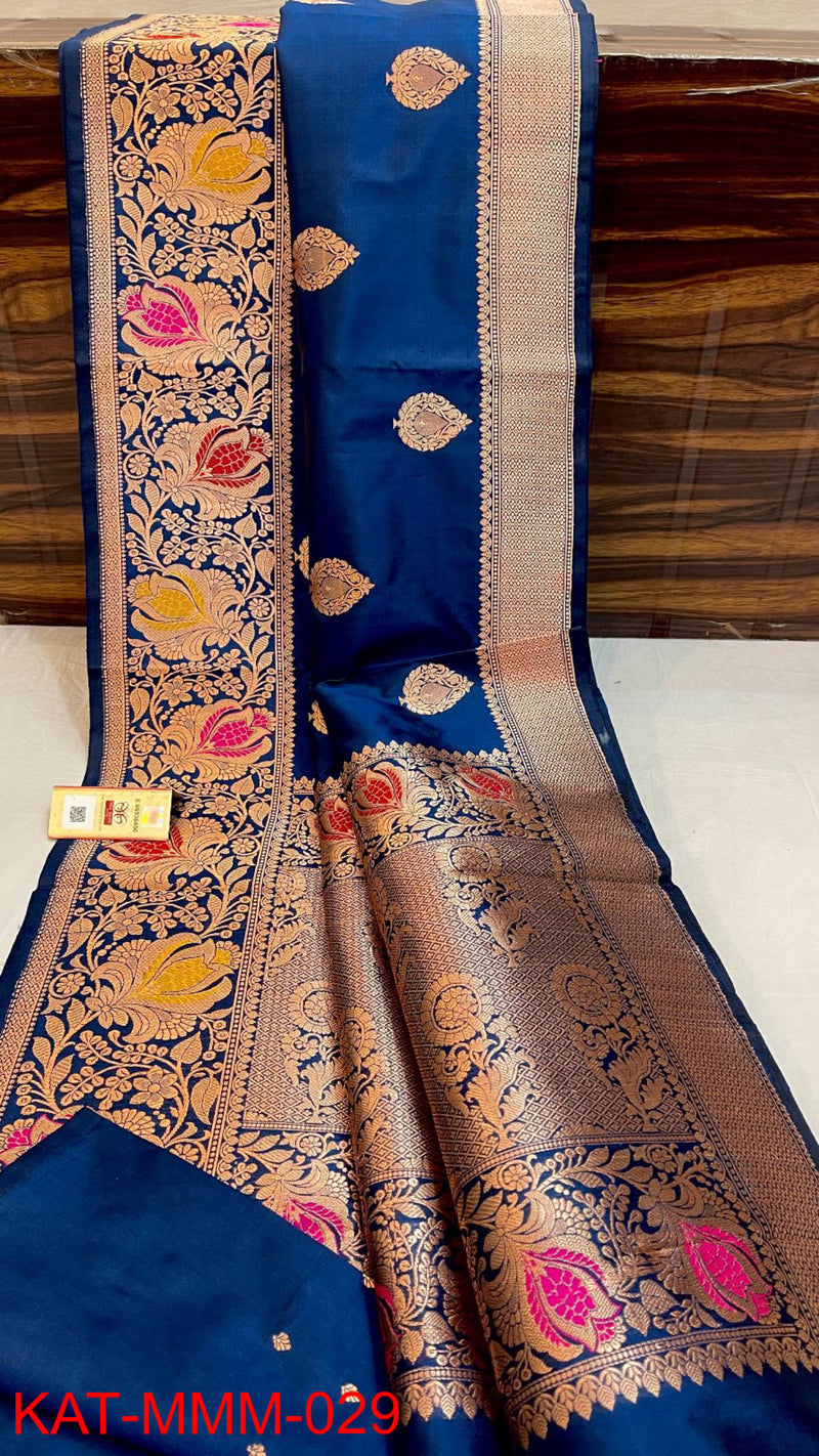 Pure Handloom Banarasi Katan Silk Saree with Meenakari Zari Work and silk mark certified