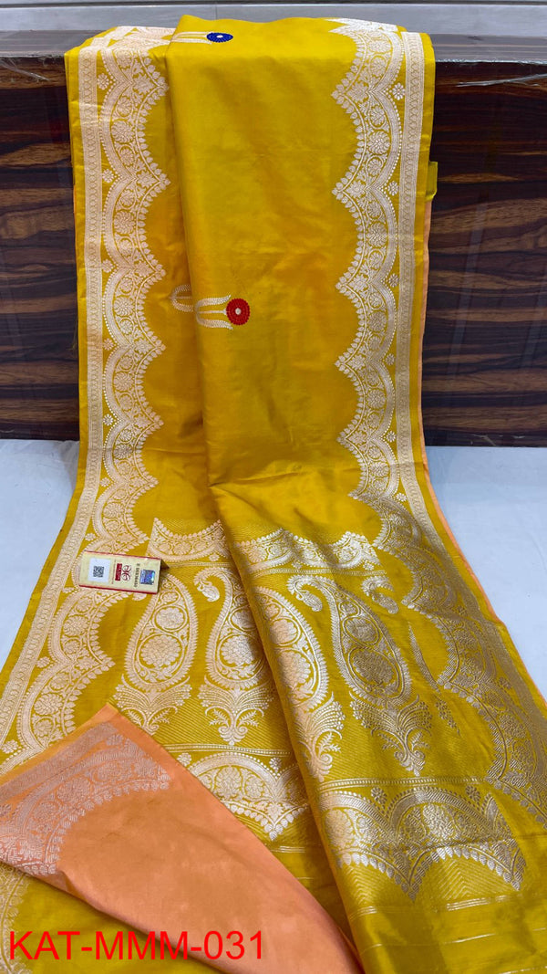 Pure Handloom Banarasi Katan Silk Saree with Meenakari Zari Work and silk mark certified