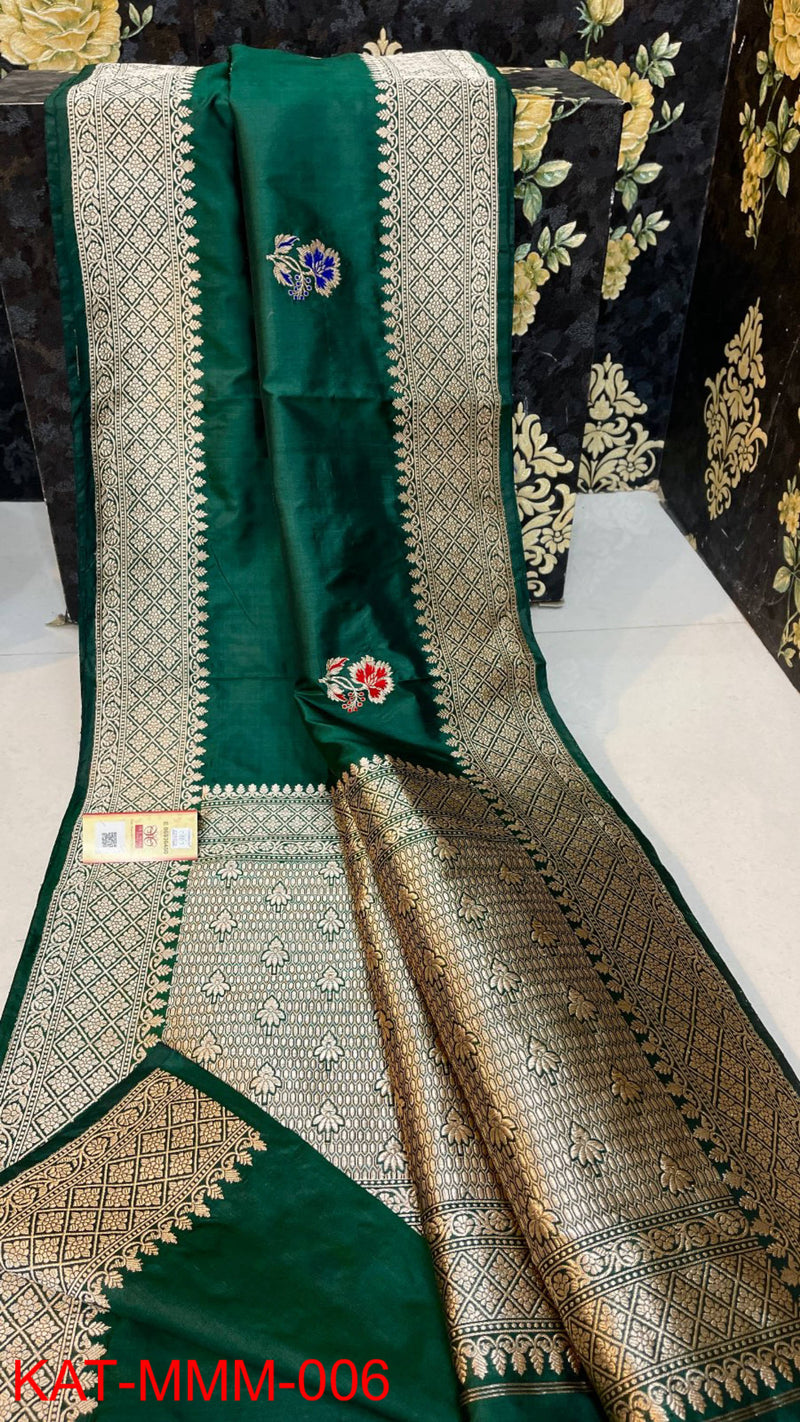 Pure Handloom Banarasi Katan Silk Saree with Meenakari Zari Work and silk mark certified