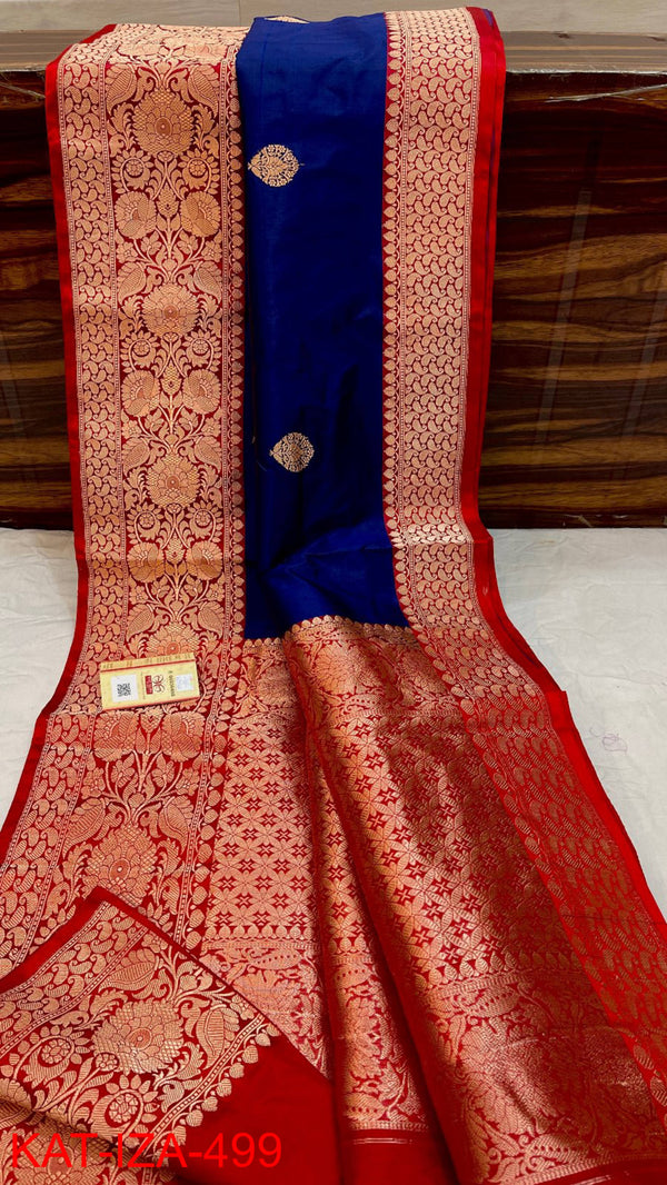 Pure Handloom Banarasi Katan Silk Saree with Antique Zari Work and silk mark certified