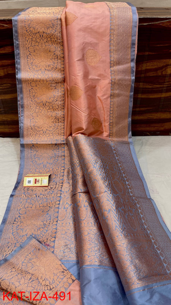 Pure Handloom Banarasi Katan Silk Saree with Antique Zari Work and silk mark certified