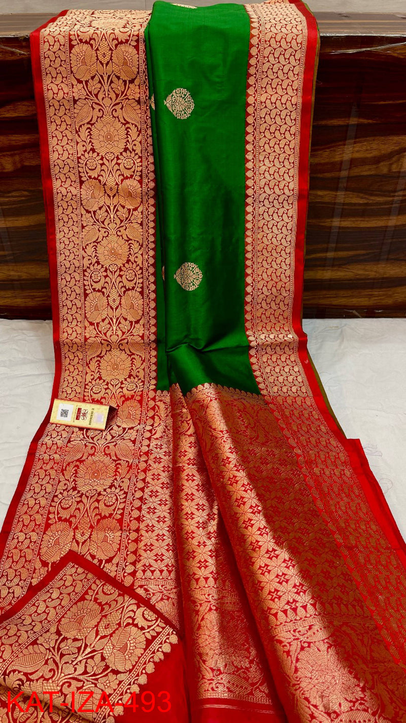 Pure Handloom Banarasi Katan Silk Saree with Antique Zari Work and silk mark certified