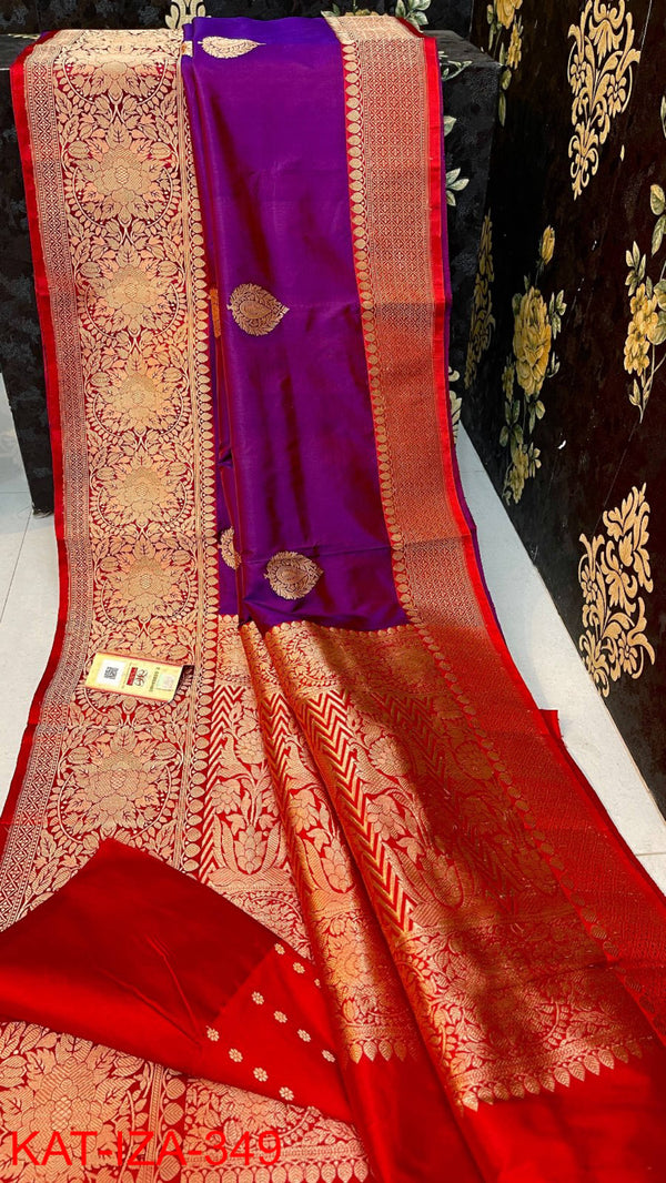 Pure Handloom Banarasi Katan Silk Saree with Antique Zari Work and silk mark certified