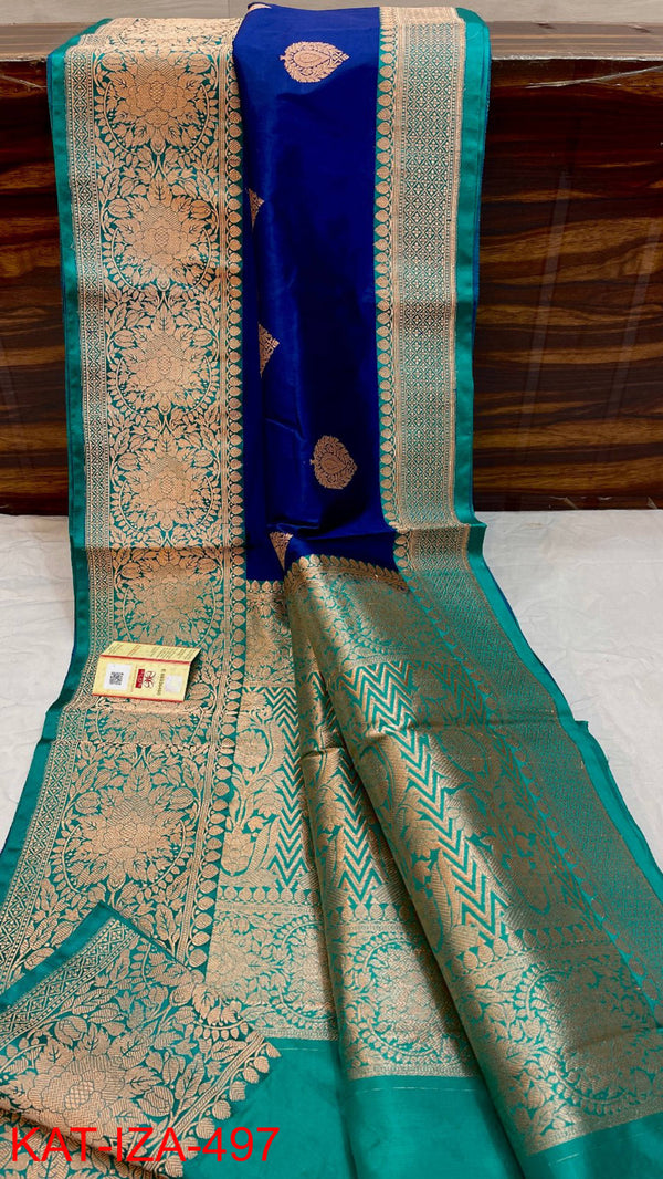 Pure Handloom Banarasi Katan Silk Saree with Antique Zari Work and silk mark certified