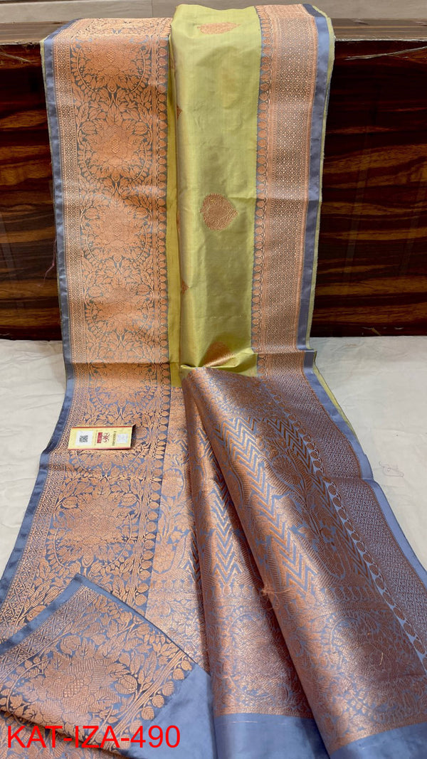 Pure Handloom Banarasi Katan Silk Saree with Antique Zari Work and silk mark certified