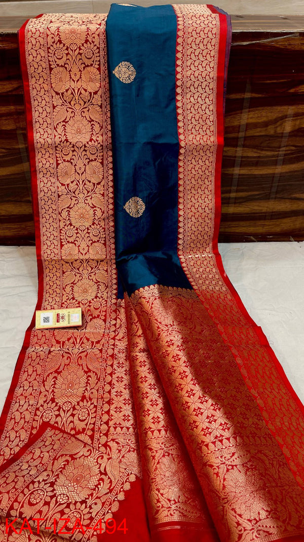 Pure Handloom Banarasi Katan Silk Saree with Antique Zari Work and silk mark certified