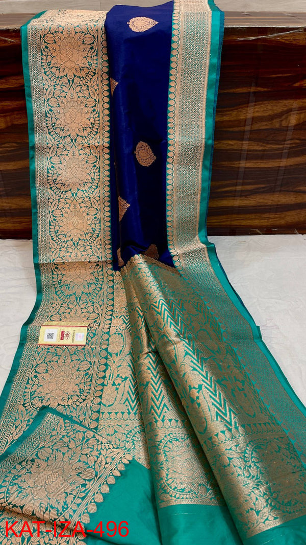 Pure Handloom Banarasi Katan Silk Saree with Antique Zari Work and silk mark certified