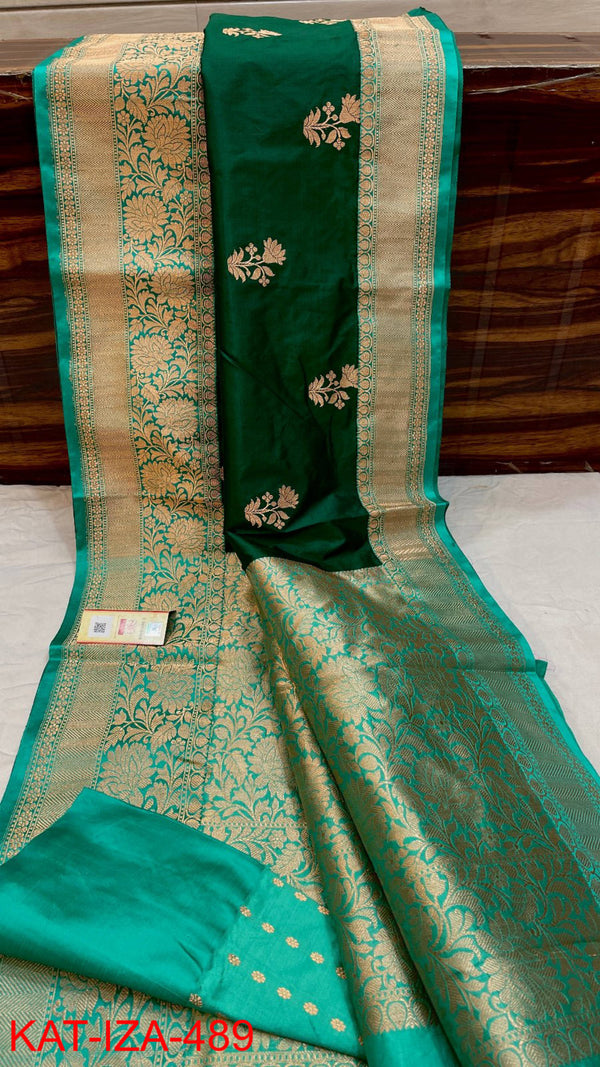 Pure Handloom Banarasi Katan Silk Saree with Antique Zari Work and silk mark certified