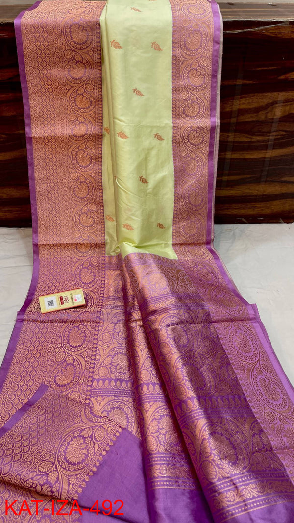 Pure Handloom Banarasi Katan Silk Saree with Antique Zari Work and silk mark certified