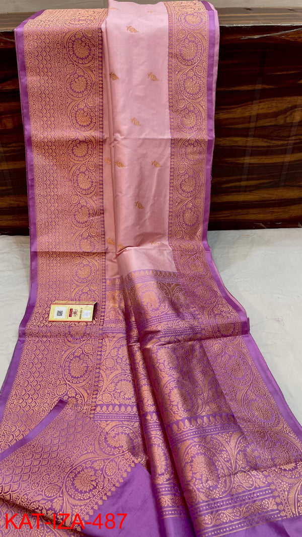 Pure Handloom Banarasi Katan Silk Saree with Antique Zari Work and silk mark certified