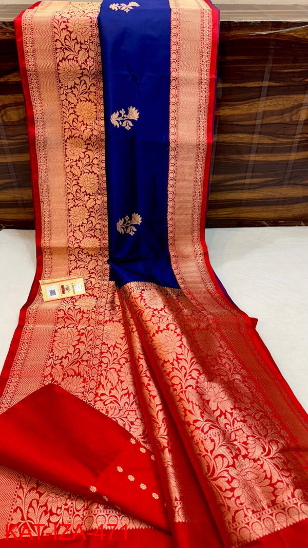 Pure Handloom Banarasi Katan Silk Saree with Antique Zari Work and silk mark certified