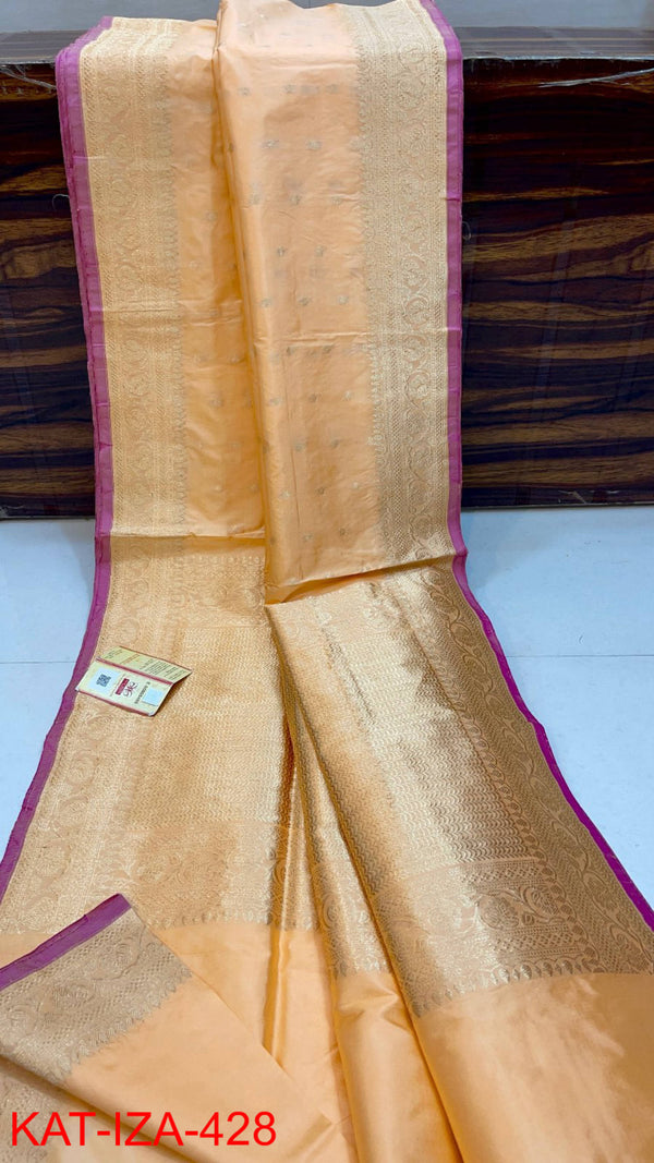 Pure Handloom Banarasi Katan Silk Saree with Antique Zari Work and silk mark certified