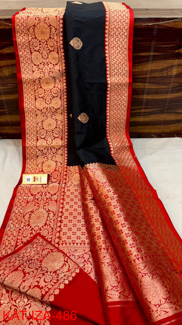 Pure Handloom Banarasi Katan Silk Saree with Antique Zari Work and silk mark certified