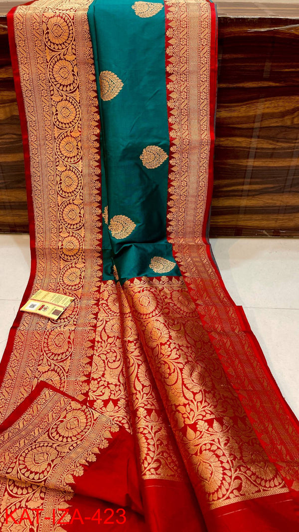 Pure Handloom Banarasi Katan Silk Saree with Antique Zari Work and silk mark certified