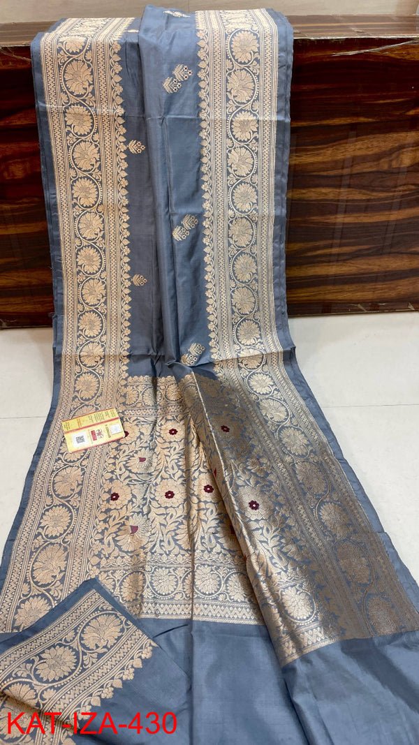 Pure Handloom Banarasi Katan Silk Saree with Antique Zari Work and silk mark certified