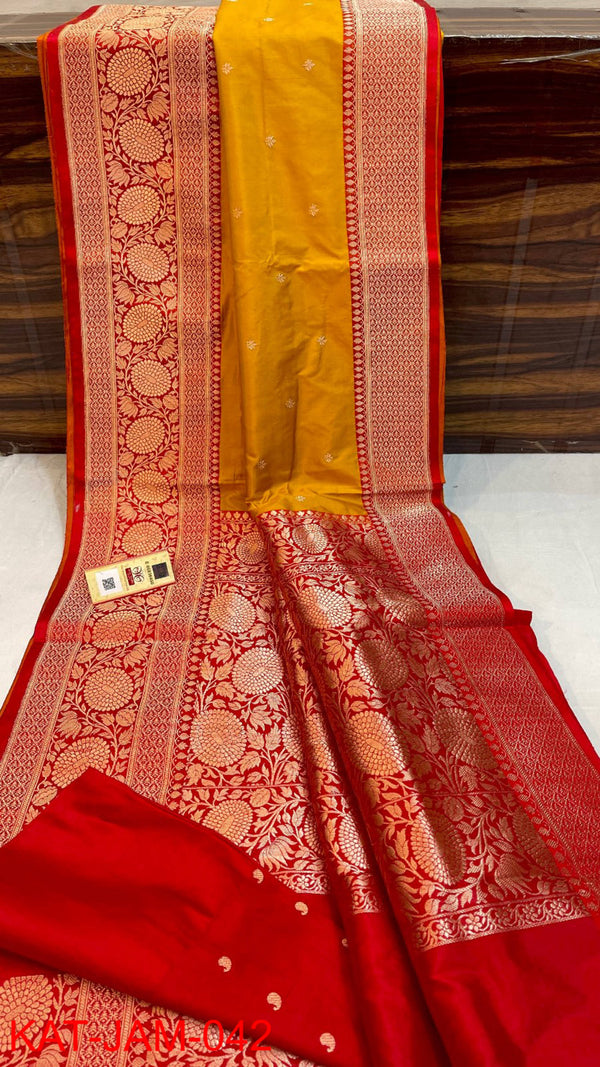 Pure Handloom Banarasi Katan Silk Saree with Antique Zari Work and silk mark certified