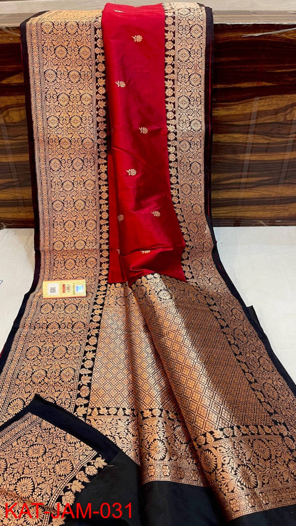 Pure Handloom Banarasi Katan Silk Saree with Antique Zari Work and silk mark certified