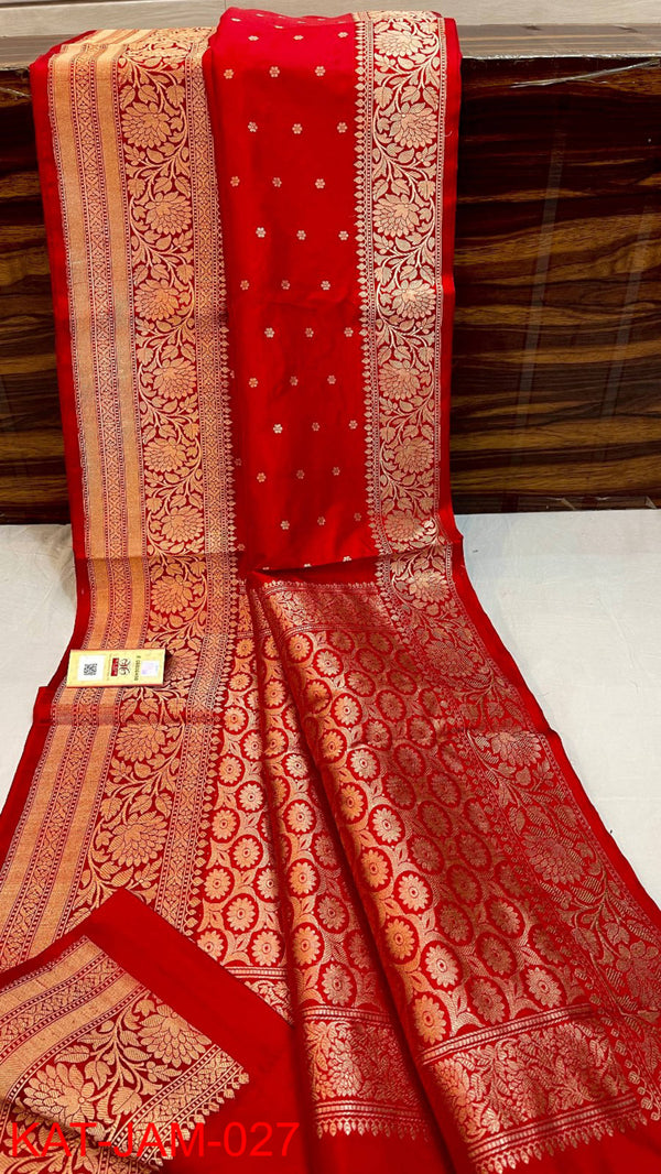 Pure Handloom Banarasi Katan Silk Saree with Antique Zari Work and silk mark certified