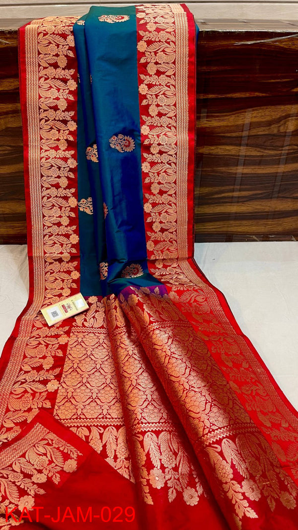 Pure Handloom Banarasi Katan Silk Saree with Antique Zari Work and silk mark certified