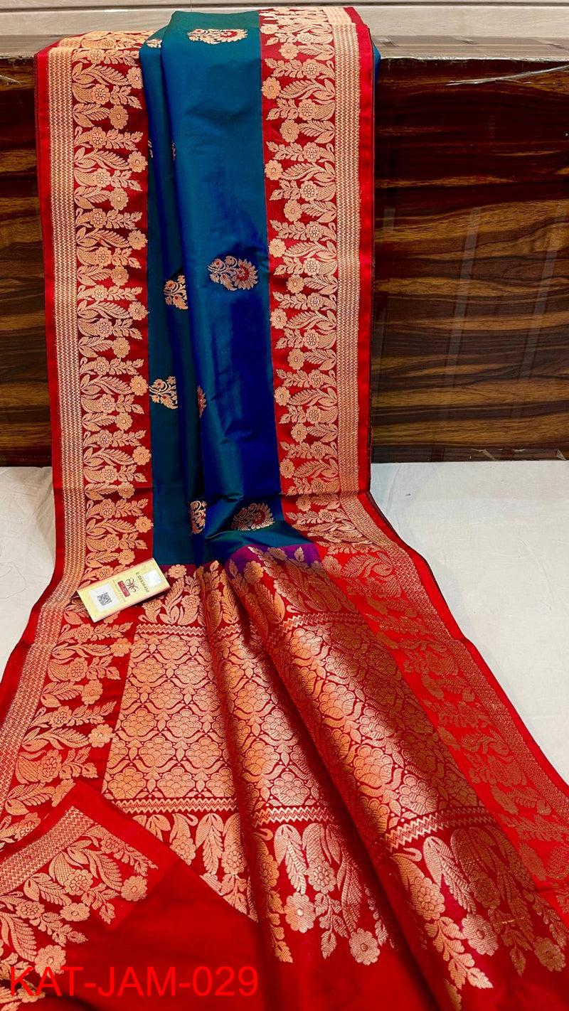 Pure Handloom Banarasi Katan Silk Saree with Antique Zari Work and silk mark certified