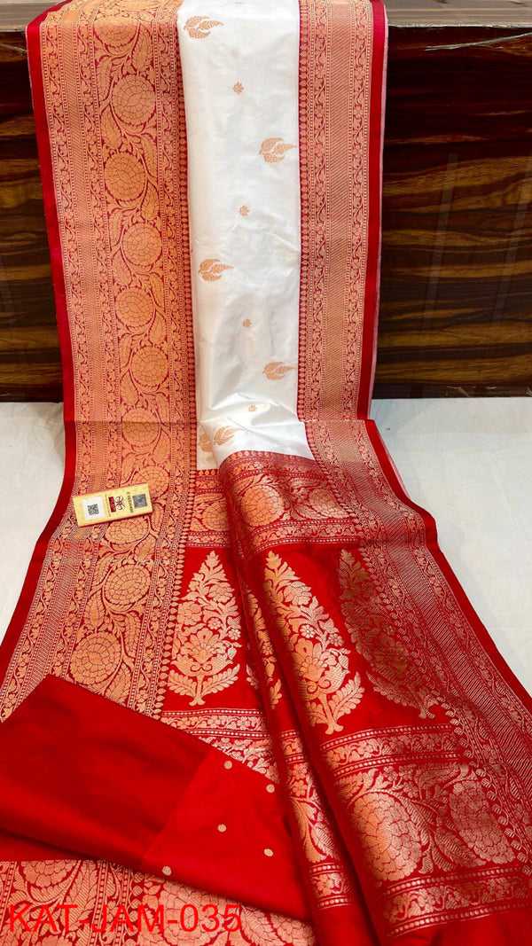 Pure Handloom Banarasi Katan Silk Saree with Antique Zari Work and silk mark certified