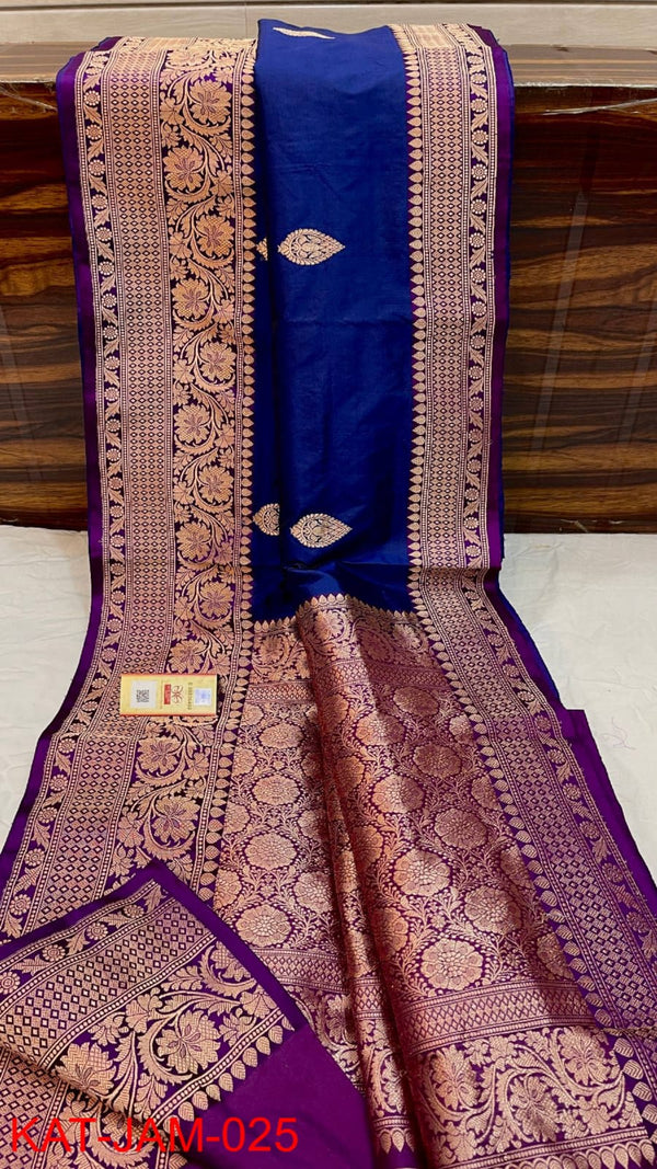 Pure Handloom Banarasi Katan Silk Saree with Antique Zari Work and silk mark certified