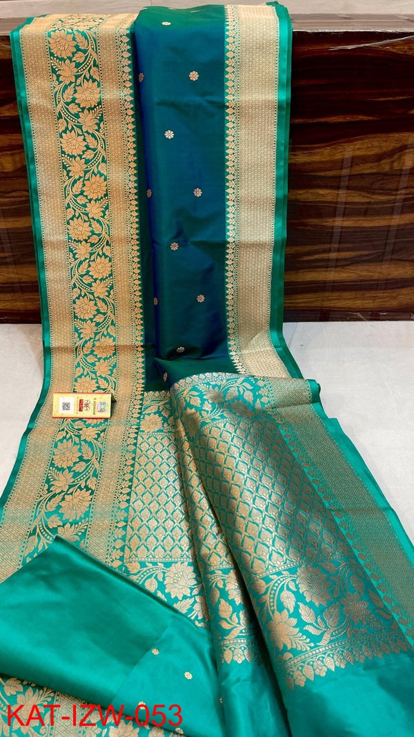 Pure Handloom Banarasi Katan Silk Saree with Antique Zari Work and silk mark certified