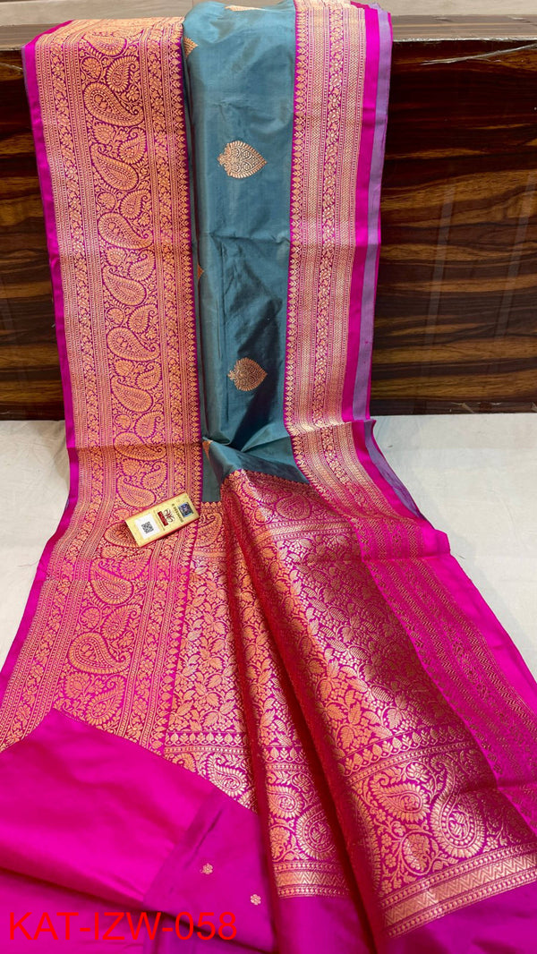 Pure Handloom Banarasi Katan Silk Saree with Antique Zari Work and silk mark certified