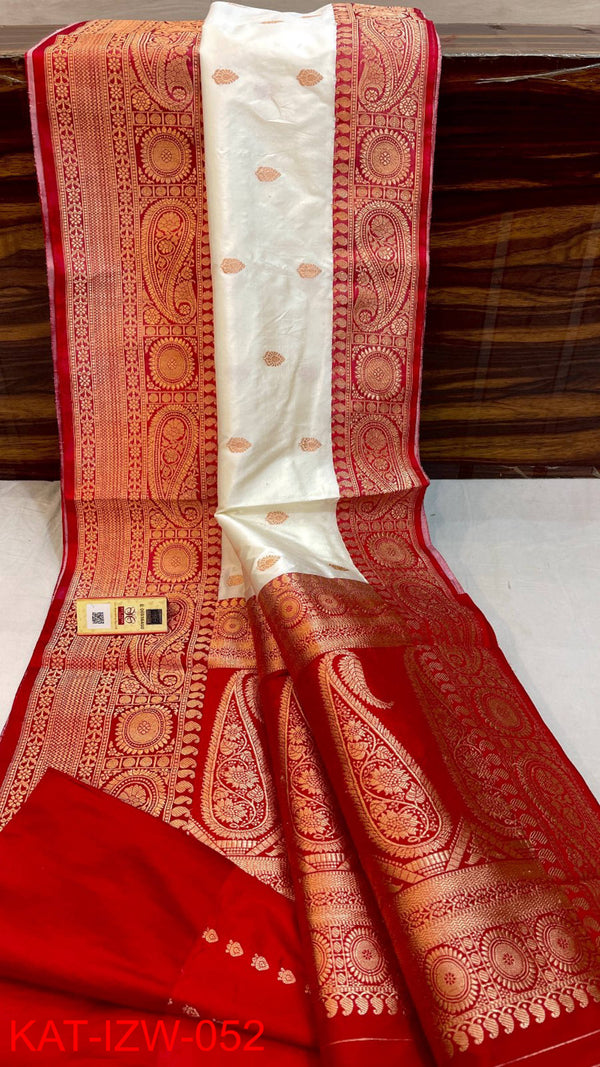 Pure Handloom Banarasi Katan Silk Saree with Antique Zari Work and silk mark certified