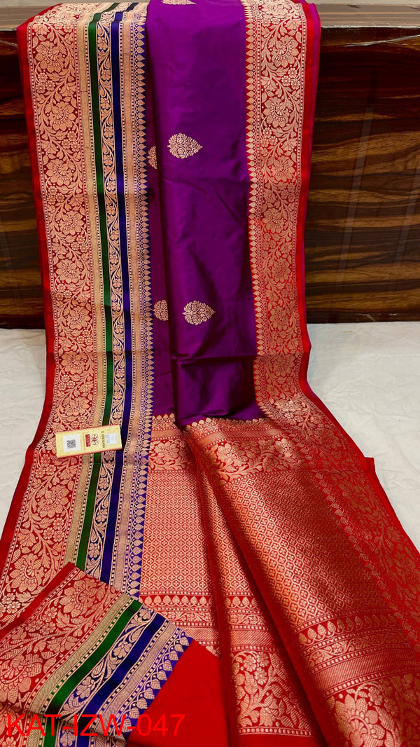 Pure Handloom Banarasi Katan Silk Saree with Antique Zari Work and silk mark certified