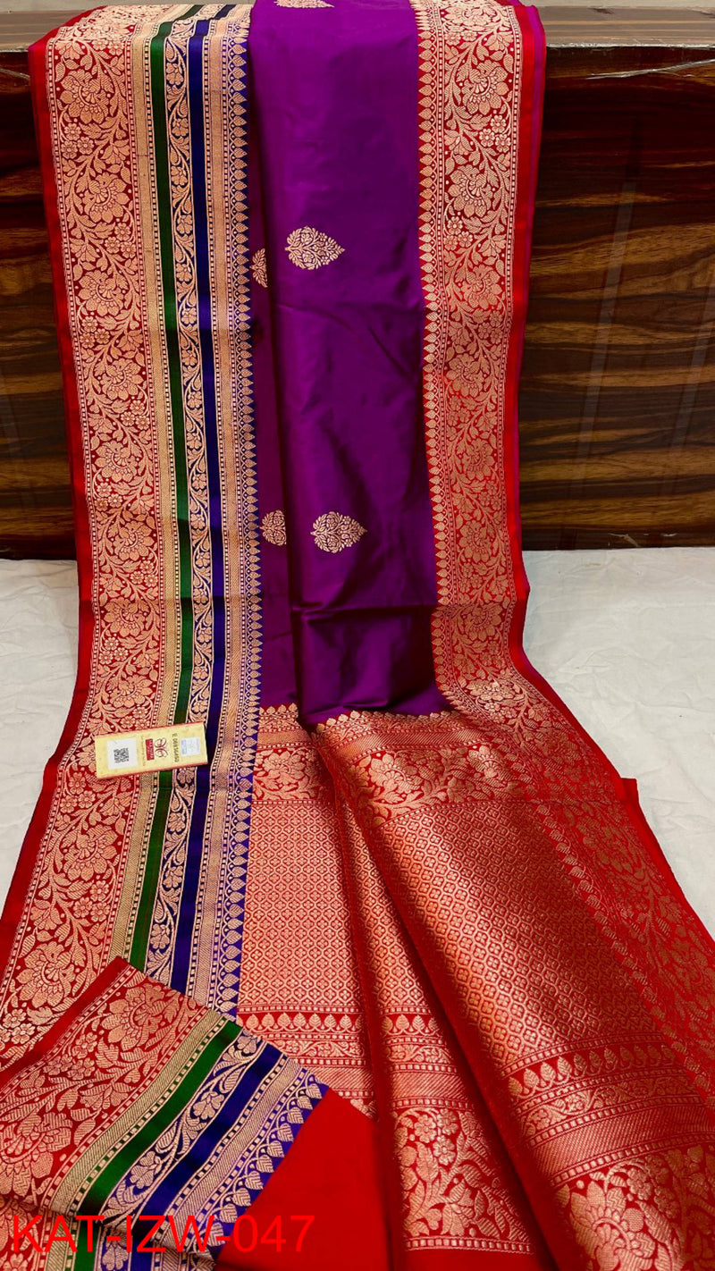 Pure Handloom Banarasi Katan Silk Saree with Antique Zari Work and silk mark certified