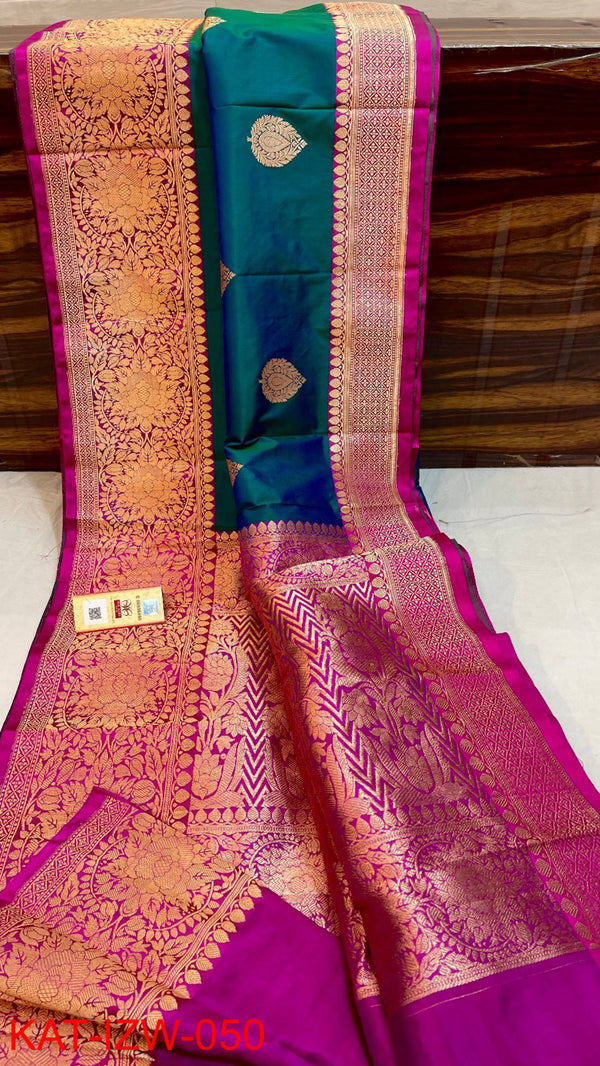 Pure Handloom Banarasi Katan Silk Saree with Antique Zari Work and silk mark certified