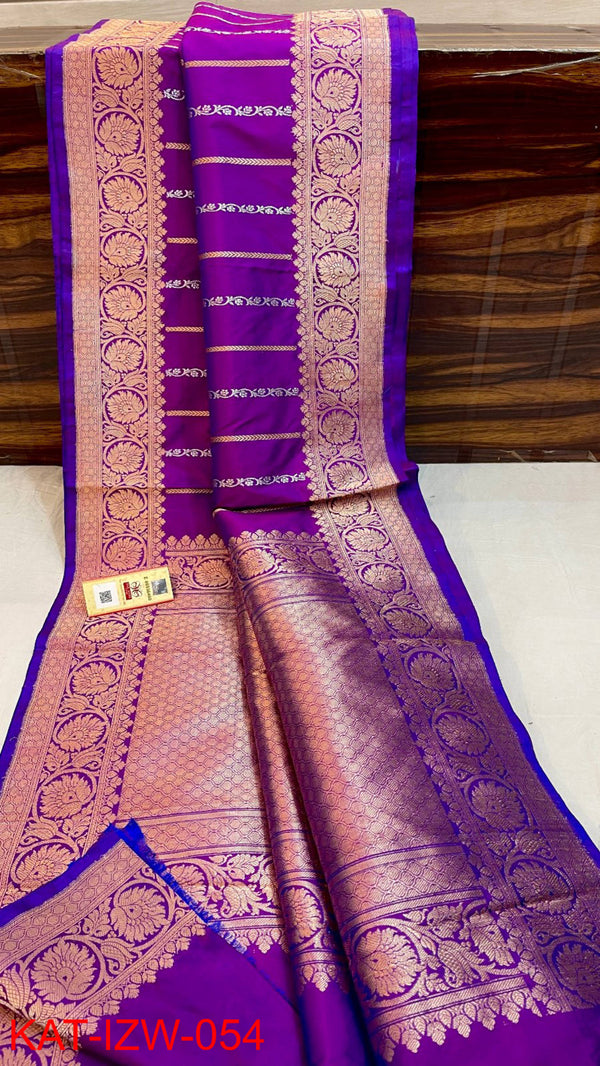 Pure Handloom Banarasi Katan Silk Saree with Antique Zari Work and silk mark certified