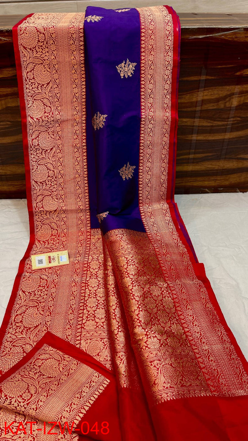 Pure Handloom Banarasi Katan Silk Saree with Antique Zari Work and silk mark certified