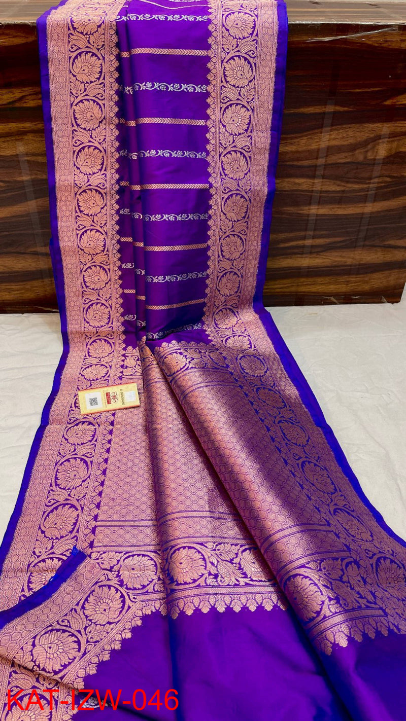 Pure Handloom Banarasi Katan Silk Saree with Antique Zari Work and silk mark certified